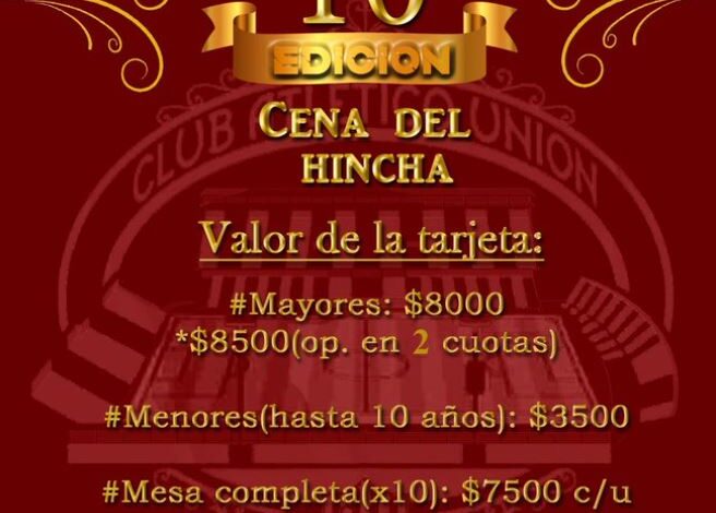Unión: Agrupaciones y Peñas organizan una nueva Cena del Hincha