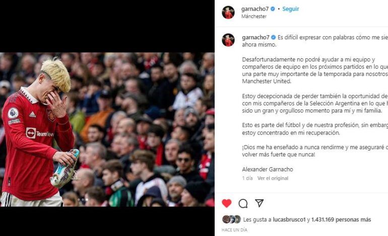 Alejandro Garnacho, lesionado, publicó una carta que parte el corazón
