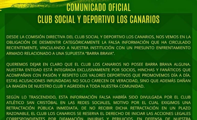 VIOLENCIA en Liga Santafesina: EL COMUNICADO DE LOS CANARIOS