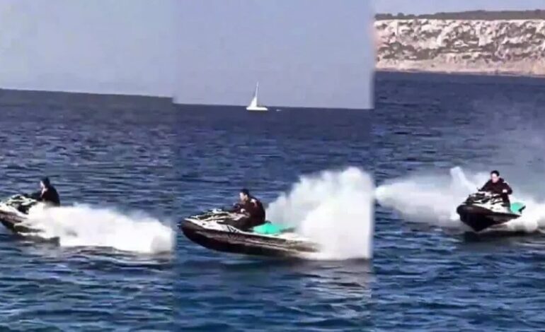 Franco Colapinto maneja hasta en sus vacaciones: apareció a bordo de una moto de agua en España
